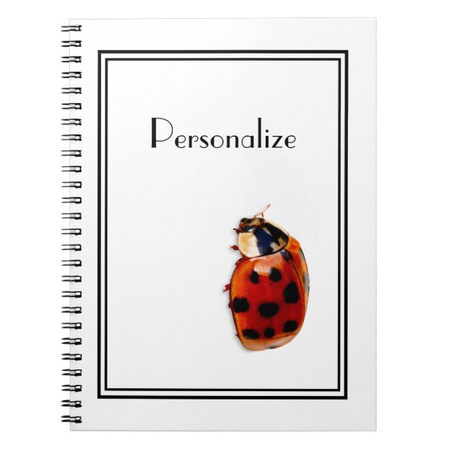 Chic Red and Black Spotted Ladybug With Name Spiral Notebook (Front)