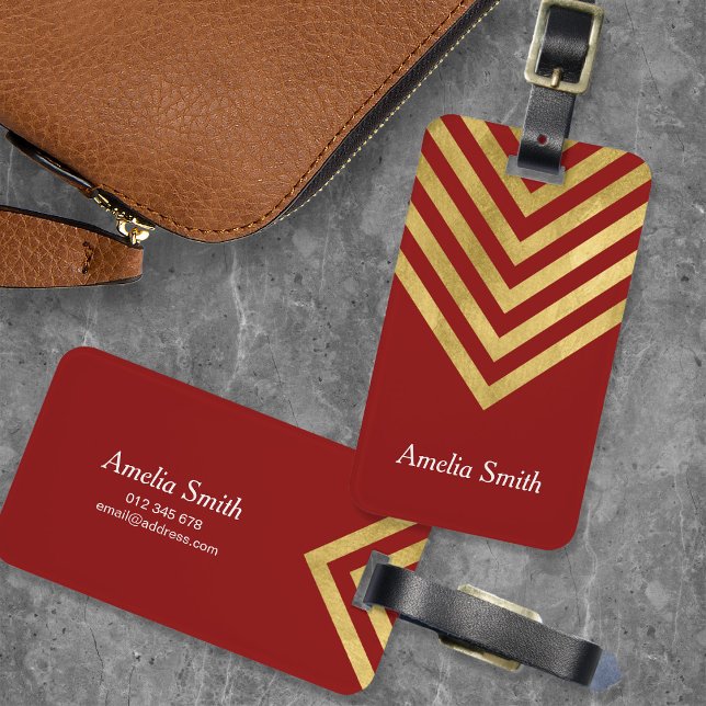 Chic Red and Faux Gold Geometric Luggage Tag (Creator Uploaded)