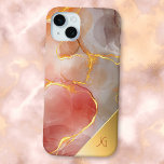 Chic Red and Gold Agate Monogram iPhone 15 Mini Case<br><div class="desc">Elegant and chic design featuring shades of red and grey agate texture with gold veins. Also features corner gold gradient element for your monogram.</div>