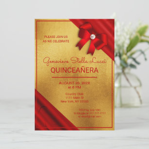 Chic Red and Gold Quinceañera Party Invitation