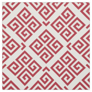 Chic red and white greek key geometric patterns fabric