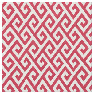 Chic red and white greek key geometric patterns fabric