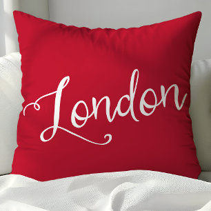 Chic Red and White London England Typography Cushion
