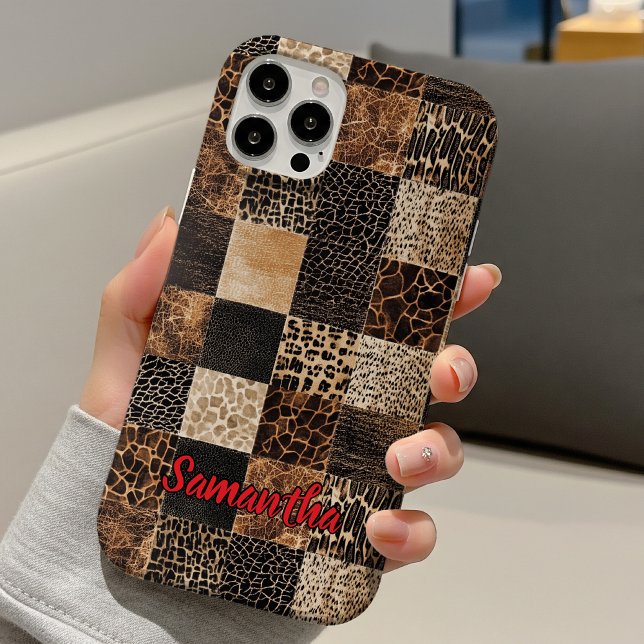 Chic Red Animal Print Leopard Monogram Case-Mate iPhone Case (Creator Uploaded)