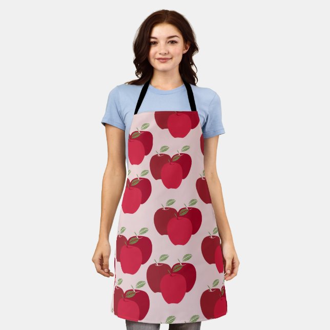 Chic Red Apple Pattern Modern Elegant Cooking Apron (Worn)