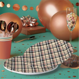 Chic Red Beige Black Squares Tartan Plaid Pattern Paper Plate