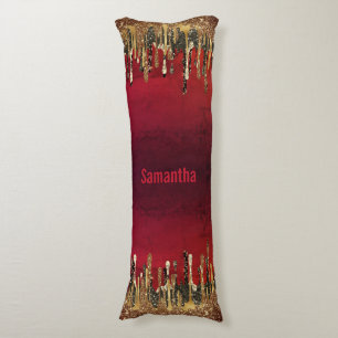 Chic red black and gold glitter drips monogram body cushion