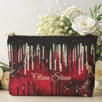 Chic red black drippings glitter monogram