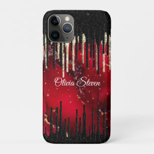 Chic red black drippings glitter monogram Case-Mate iPhone case