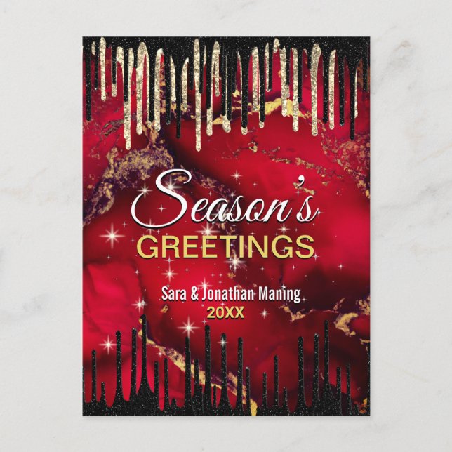Chic red black drips glitter Christmas new year Postcard (Front)