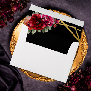 Chic red black floral wedding  invitation envelope