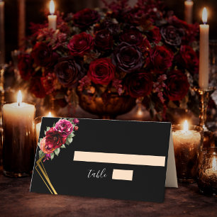 Chic red black floral wedding place card