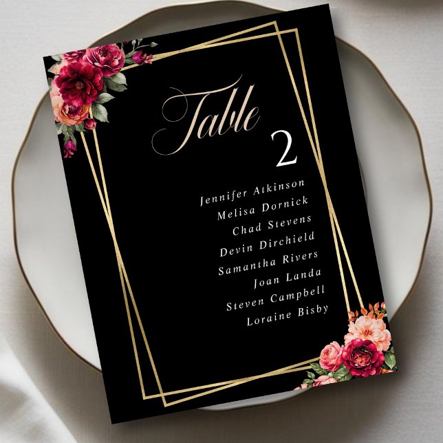 Chic red black floral wedding seating chart (Creator Uploaded)