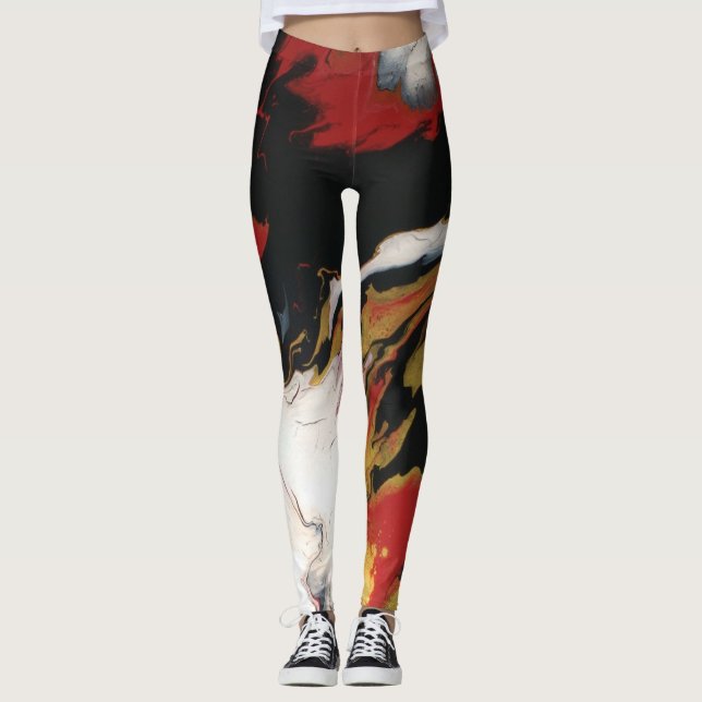 Chic Red Black & Gold Leggings (Front)