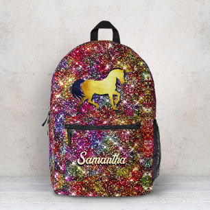 Chic red black iridescent faux glitter unicorn  printed backpack