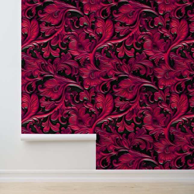 Chic red black tooled leather large wallpaper (Application)
