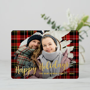 Chic Red Black Yellow White Plaid Pattern Gold