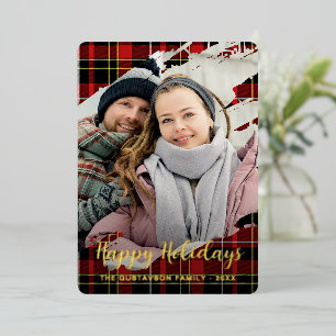 Chic Red Black Yellow White Plaid Pattern Gold