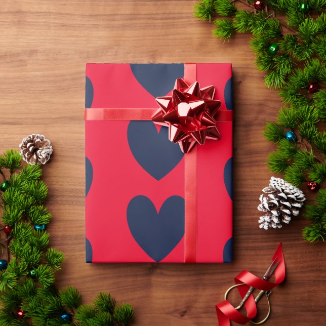 chic red & blue hearts valentine  wrapping paper (Holiday Gift)