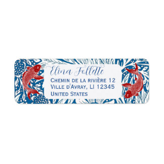 Chic Red & blue Koi fish return address