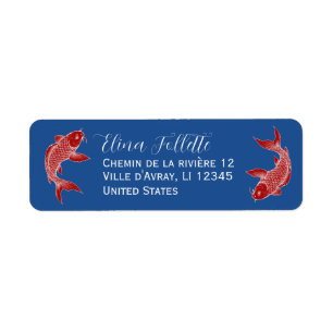 Chic Red & blue Koi fish return address