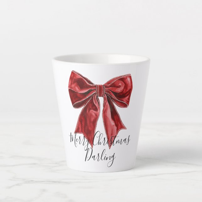 Chic Red Bow Personalised Christmas Latte Mug (Front)