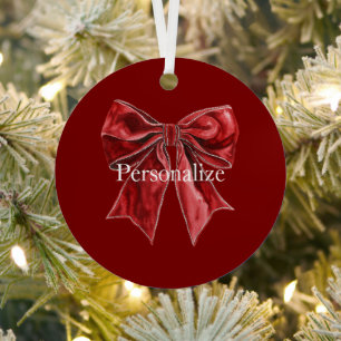 Chic Red Bow Personalised Metal Tree Decoration