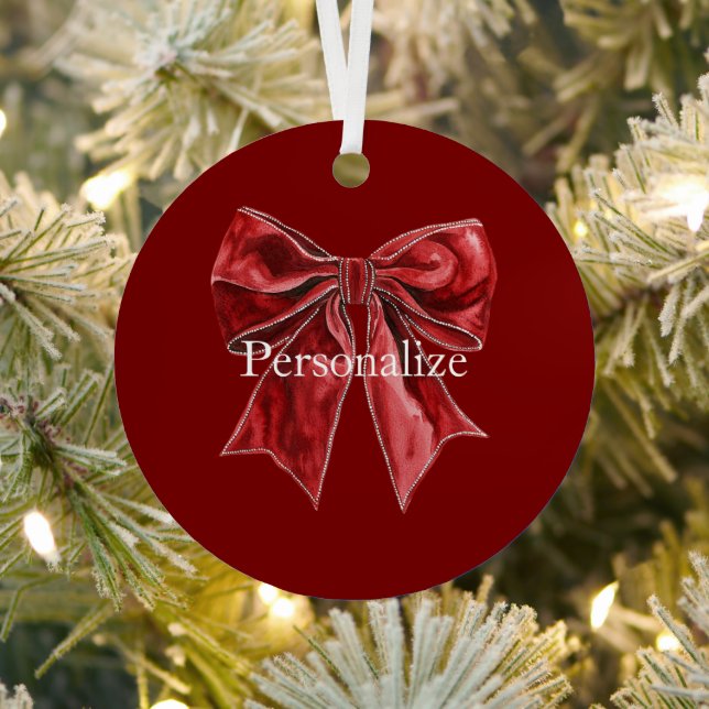 Chic Red Bow Personalised Metal Tree Decoration (Insitu)