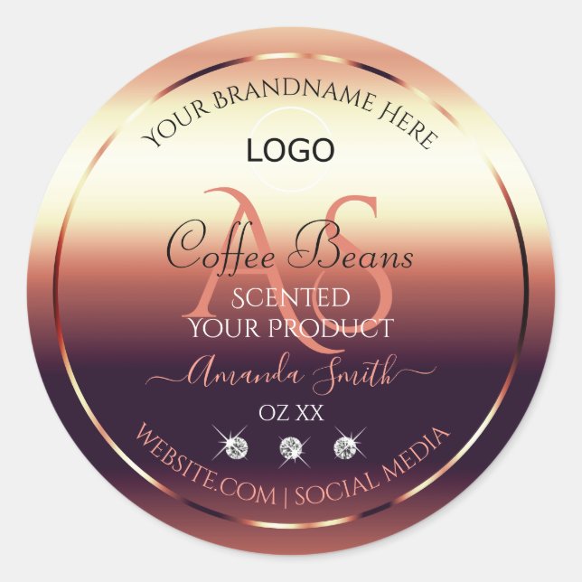 Chic Red Brown Product Labels Jewels Initials Logo (Front)