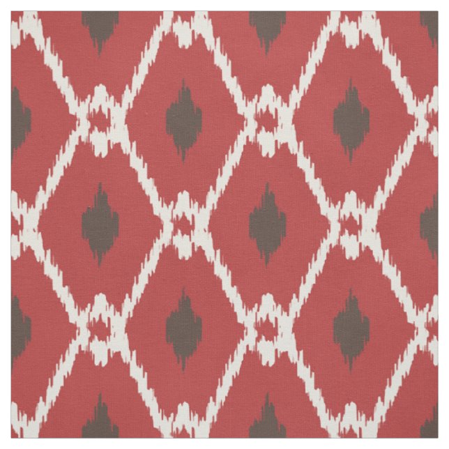 Chic red brown white ikat tribal diamond pattern fabric (Swatch)