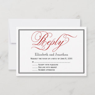 Chic Red Calligraphy Script Wedding Reply Card