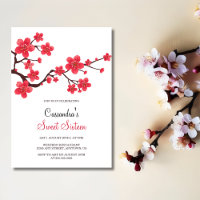 Chic Red Cherry Blossom Sakura Floral Birthday