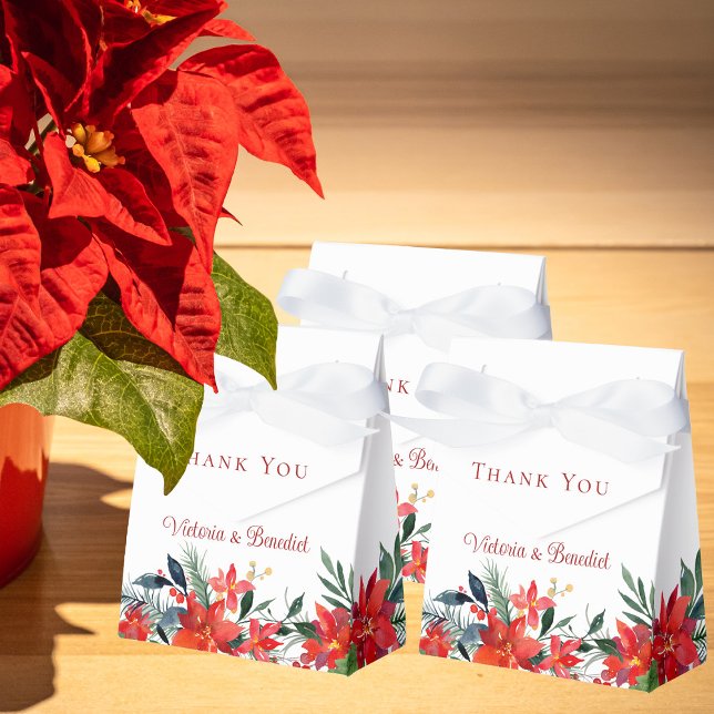 Chic Red Christmas Poinsettia Floral Wedding Party Favour Box (Creator Uploaded)