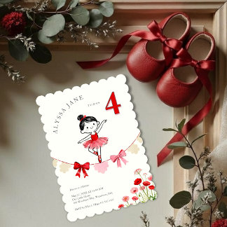 Chic Red Coquette Ballerina Birthday LPM26 Invitation