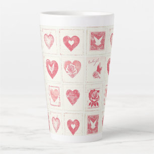 Chic Red Cream Valentine Love Hearts Wedding Latte Mug