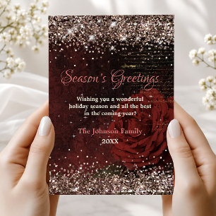 Chic red flower gold glitter Christmas new year