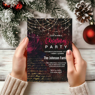 Chic red flower holiday lights Christmas  Invitation