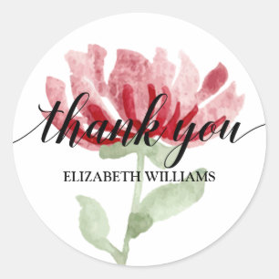 Chic Red Flower Thank You  Classic Round Sticker