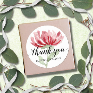 Chic Red Flower Thank You Classic Round Sticker