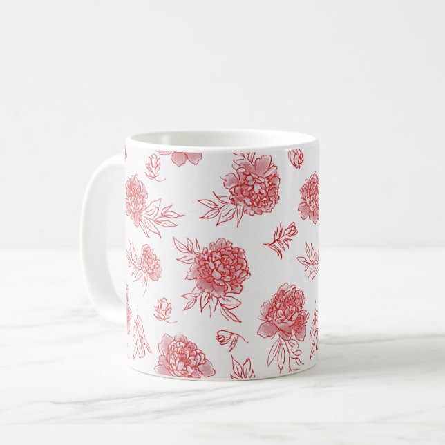 Chic Red Flowers Coffee Mug (Front Left)