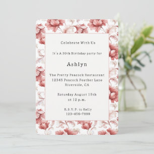 Chic Red Flowers Elegant Birthday Invitation