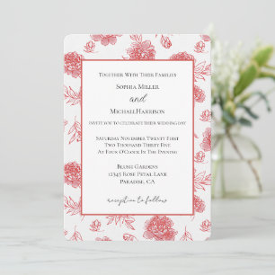 Chic Red Flowers Wedding Invitation