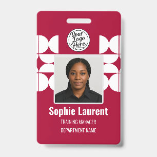 Chic Red Geometric Employee ID Holder Badge