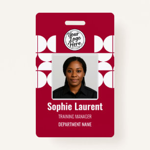Chic Red Geometric Employee ID Holder ID Badge