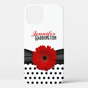 Chic Red Gerbera Daisy Polka Dot iPhone 12 Pro Case