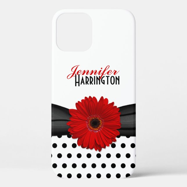 Chic Red Gerbera Daisy Polka Dot Case-Mate iPhone Case (Back)