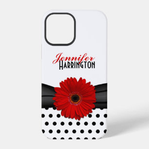 Chic Red Gerbera Daisy Polka Dot iPhone 12 Pro Case