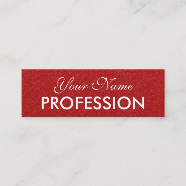 Chic Red Glitter White Elegant DIY Text Mini Business Card (Front)