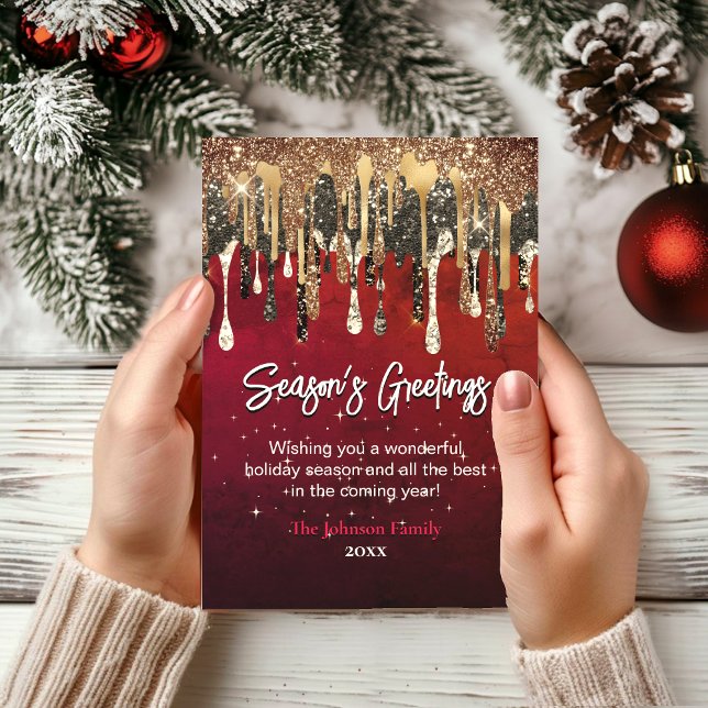 Chic red gold drips Christmas new year greeting  Card (Creator Uploaded)