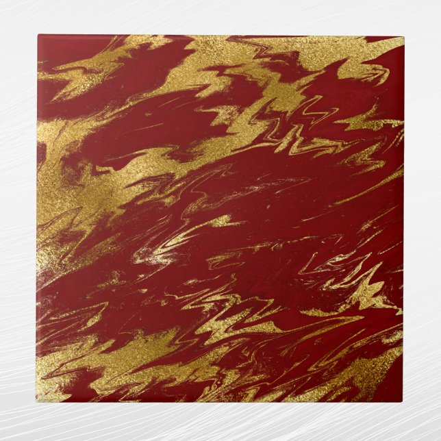 Chic Red Gold Faux Marble Tile (Creator Uploaded)